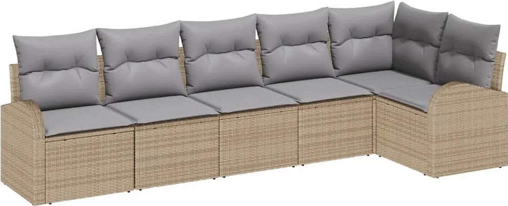 vidaXL Kerti Kanapé Szett párnával 6 pcs Bézs Poli rattan