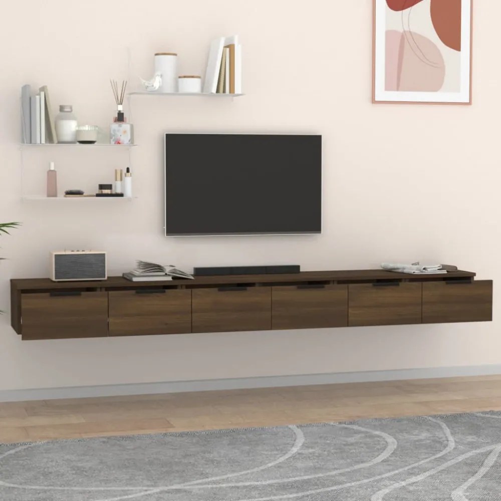 2 db barna tölgy színű szerelt fa faliszekrény 102 x 30 x 20 cm