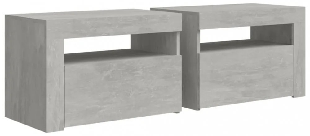 2 db betonszürke éjjeliszekrény LED-del 60 x 35 x 40 cm