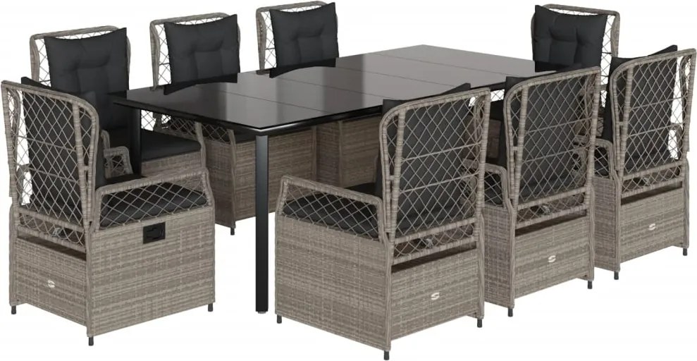 vidaXL 9részes világosszürke polyrattan kerti étkezőgarnitúra párnával