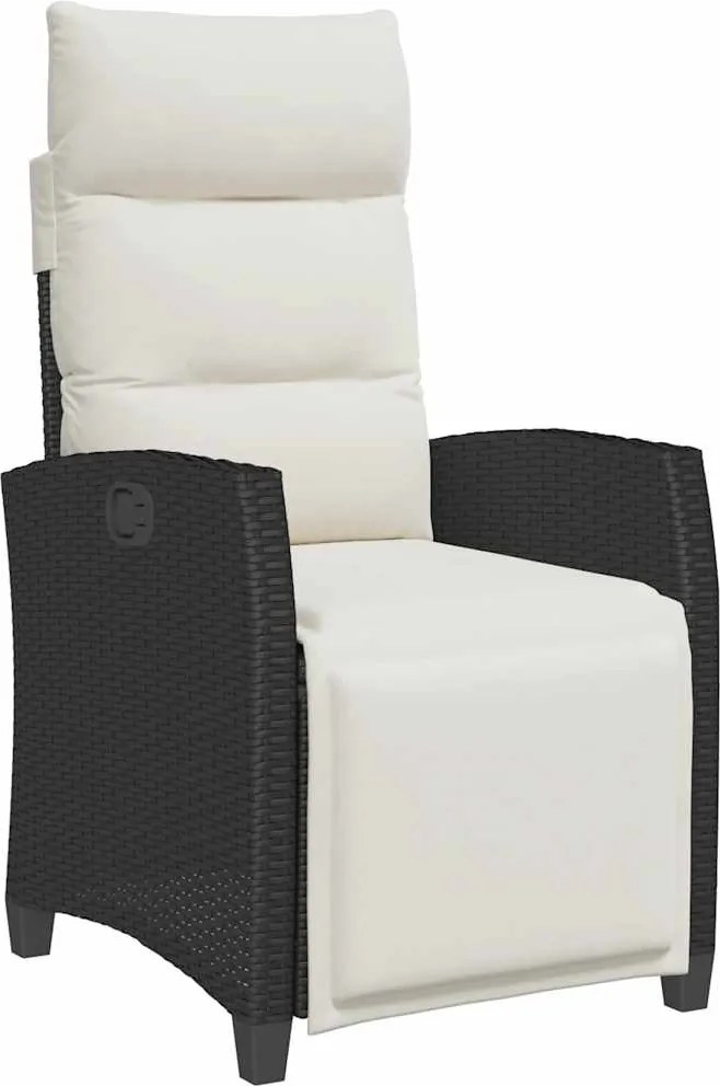 vidaXL fekete polyrattan fekvő kerti szék oldalsó asztallal