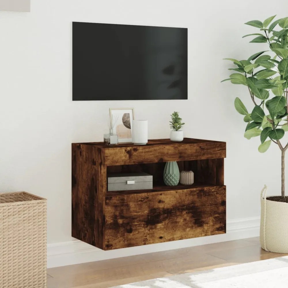 füstös tölgy színű fali TV-szekrény LED-ekkel 60x30x40 cm