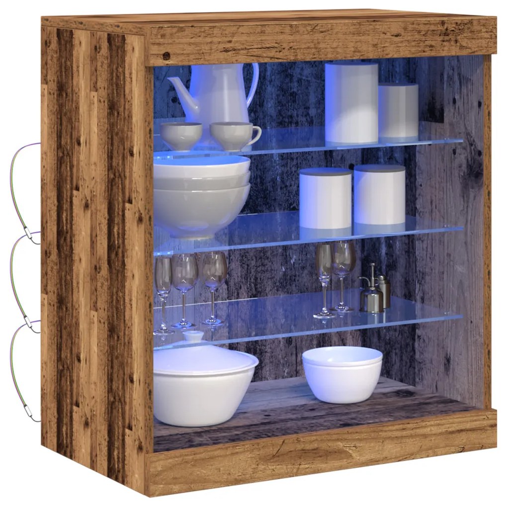 Oldalbord LED világítással, Régi fa 60,5x37x67 cm