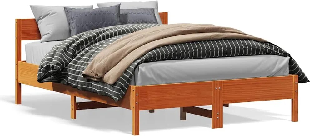 vidaXL viaszbarna tömör fenyőfa ágy matrac nélkül 120 x 190 cm
