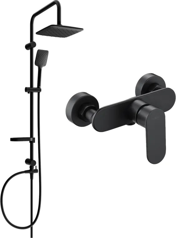 Mexen Sven falon kívüli zuhanykészlet esőztető fejjel és Milo csapteleppel, fekete - 71340262-70