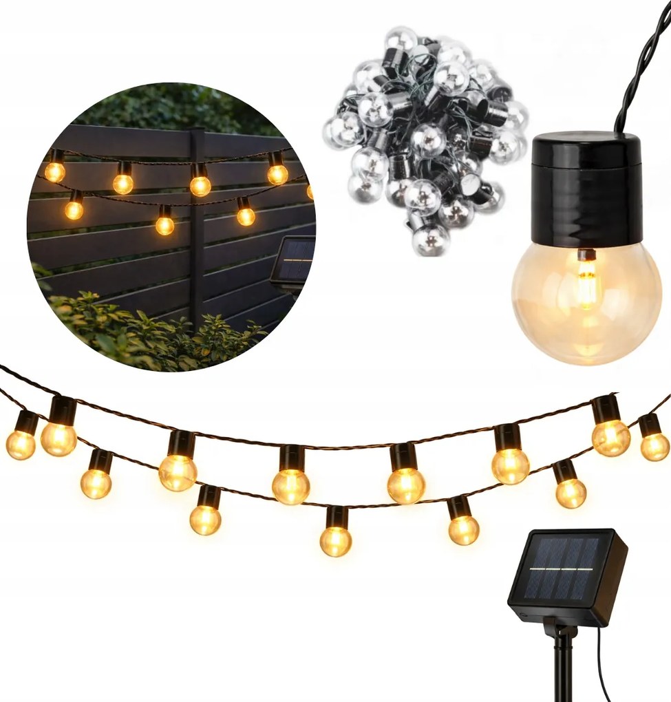 Dekoratív napelemes kerti fényfüzér 5m 20 izzós