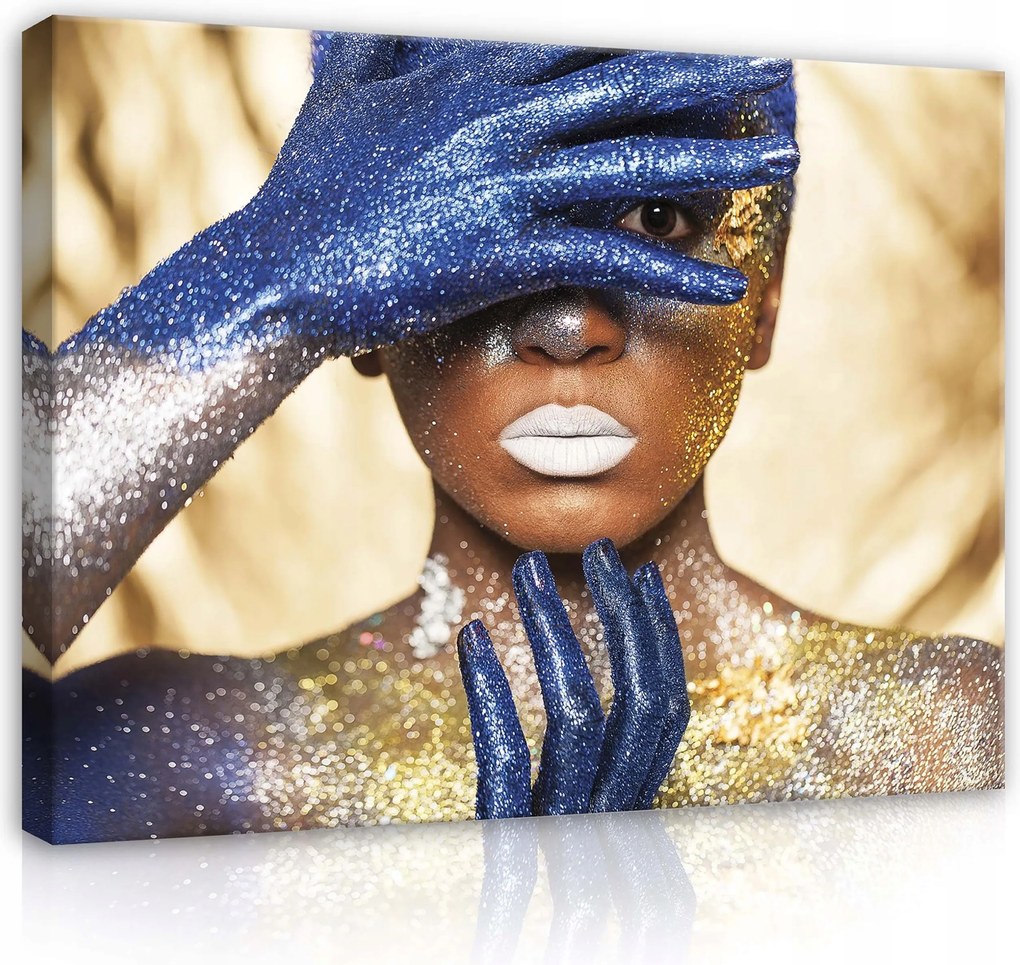 Vászonkép 80x60 Csillogó csillogó portré szépség titok kék arany csillogás
