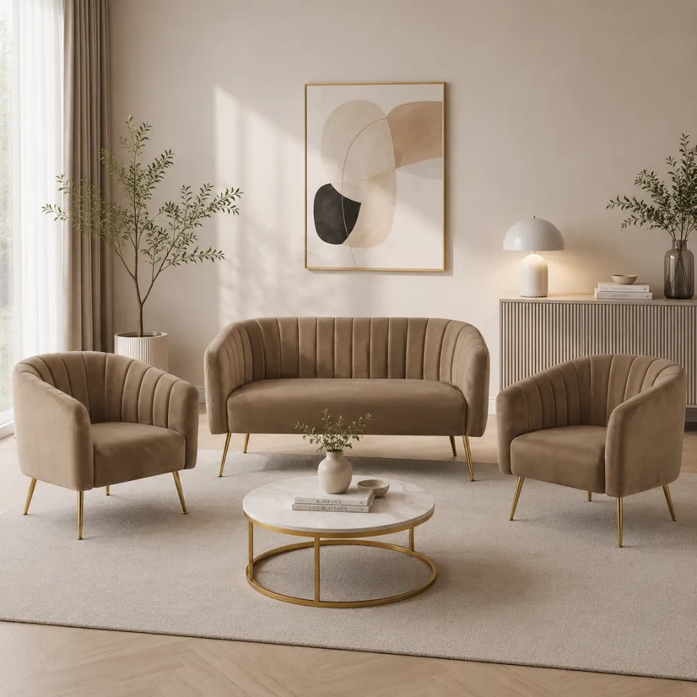 Design kétszemélyes kanapé, barna Velvet szövet/gold króm-arany, BAGY