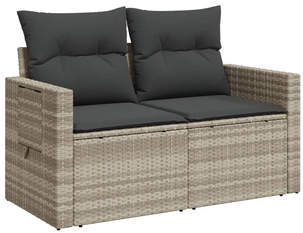 2 személyes világosszürke polyrattan kerti kanapé párnával