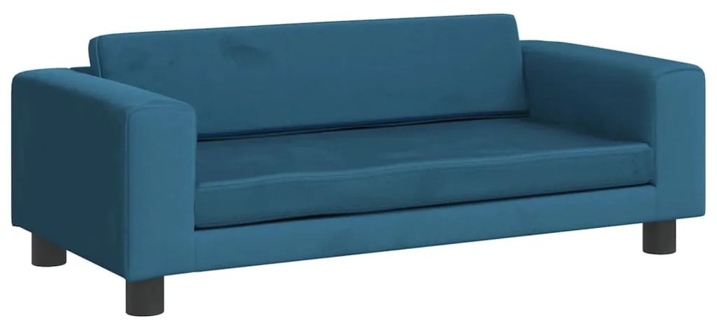 kék gyerek bársonykanapé lábzsámollyal 100x50x30 cm