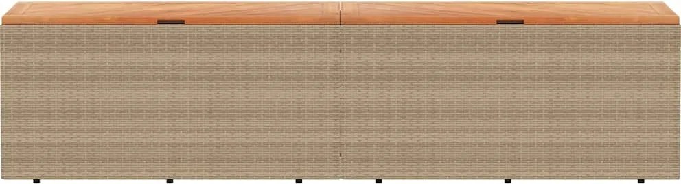 vidaXL bézs polyrattan és akácfa kerti tárolóláda 220 x 50 x 54 cm