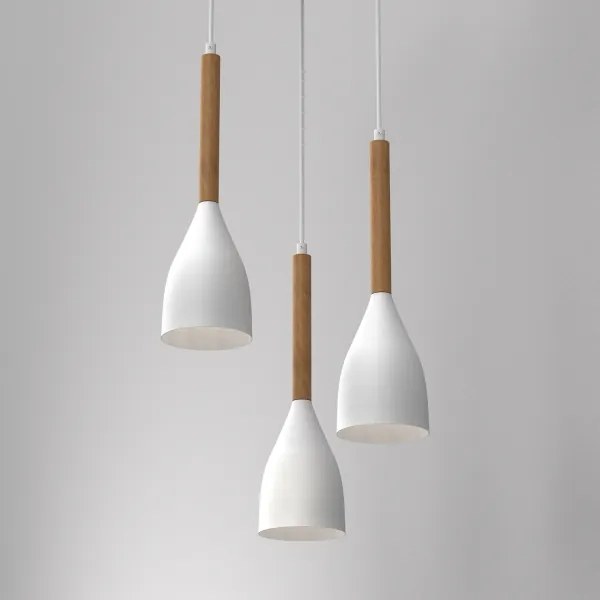 Csillár zsinóron MUZA NEW 3xE27/60W/230V bükkfa/fehér