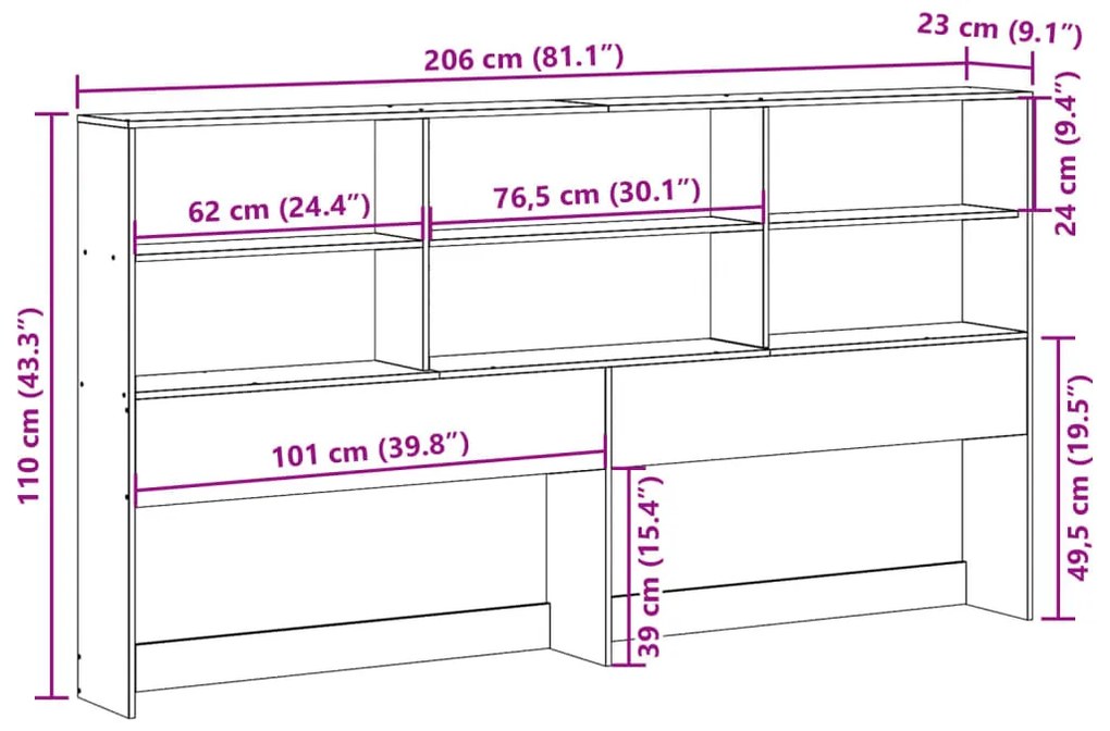 tömör fenyőfa fejtámla tárolóval 200 cm