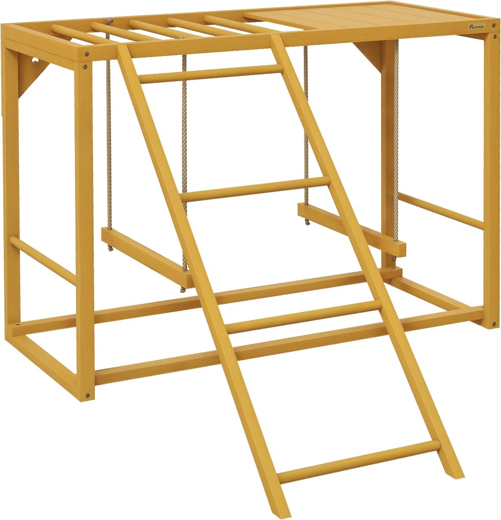 PawHut Fa Csirke Játszóterez, Hinta, Létra, Platform, Kengyel Mászókeret 3-4 Csirke Részére Természeti Fa | Aosom