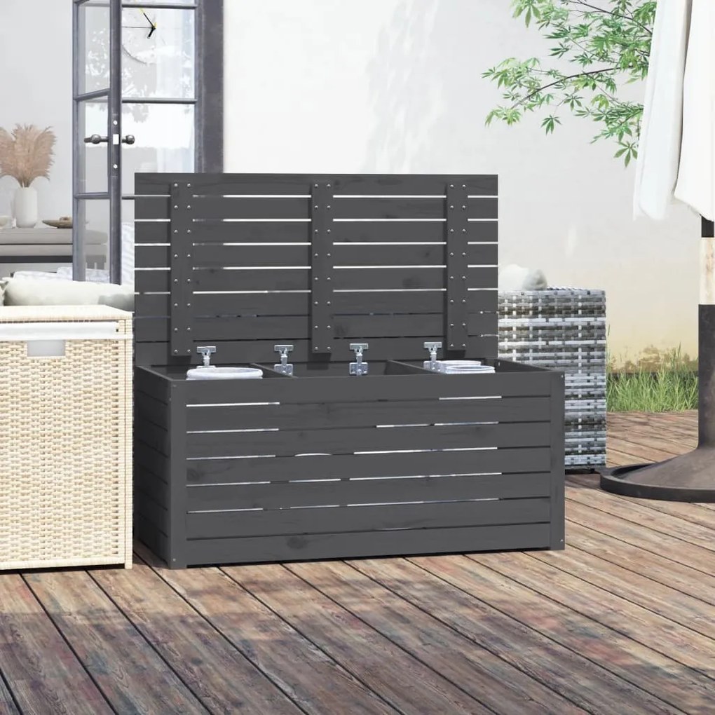 vidaXL szürke tömör fenyőfa kerti láda 101 x 50,5 x 46,5 cm