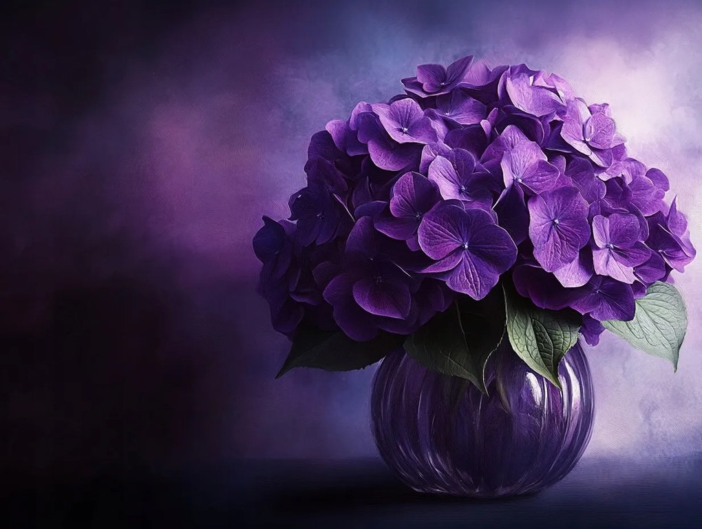 Vászonkép Canvas Lila Hortenzia Virágok Csokor Kompozíció 100x75