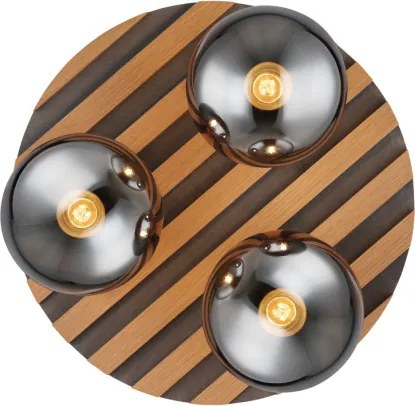 Globo 54343-3 Mennyezeti lámpa, matt fekete fém, sötét fa hatású MDF, füstszínű üveggömbök, ø: 390 mm, M: 200 mm, 3xE27 40W 230 V izzók nélkül