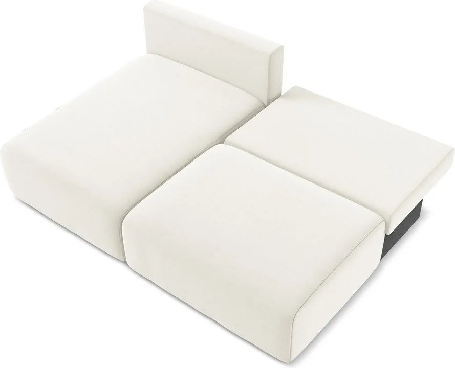 Krémszínű bársony kinyitható-tárolóhelyes sarokkanapé (bal oldali-heverő résszel) Kalena – Makamii
