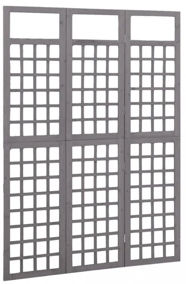 3 paneles szürke tömör fenyő térelválasztó/lugasrács 121x180 cm