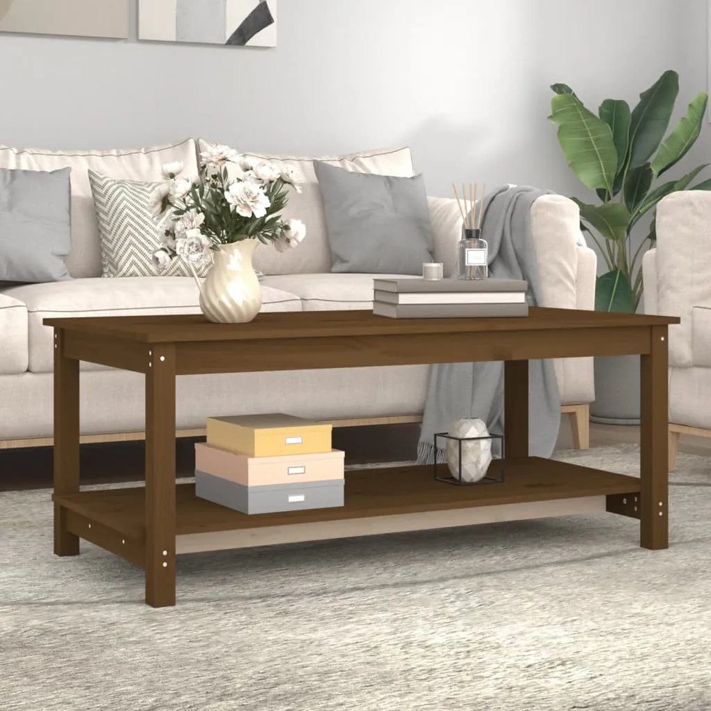 Mézbarna tömör fenyőfa dohányzóasztal 110 x 55 x 45 cm