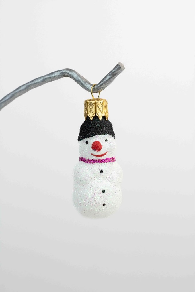 Karácsonyfadísz üvegből Hóember sállal