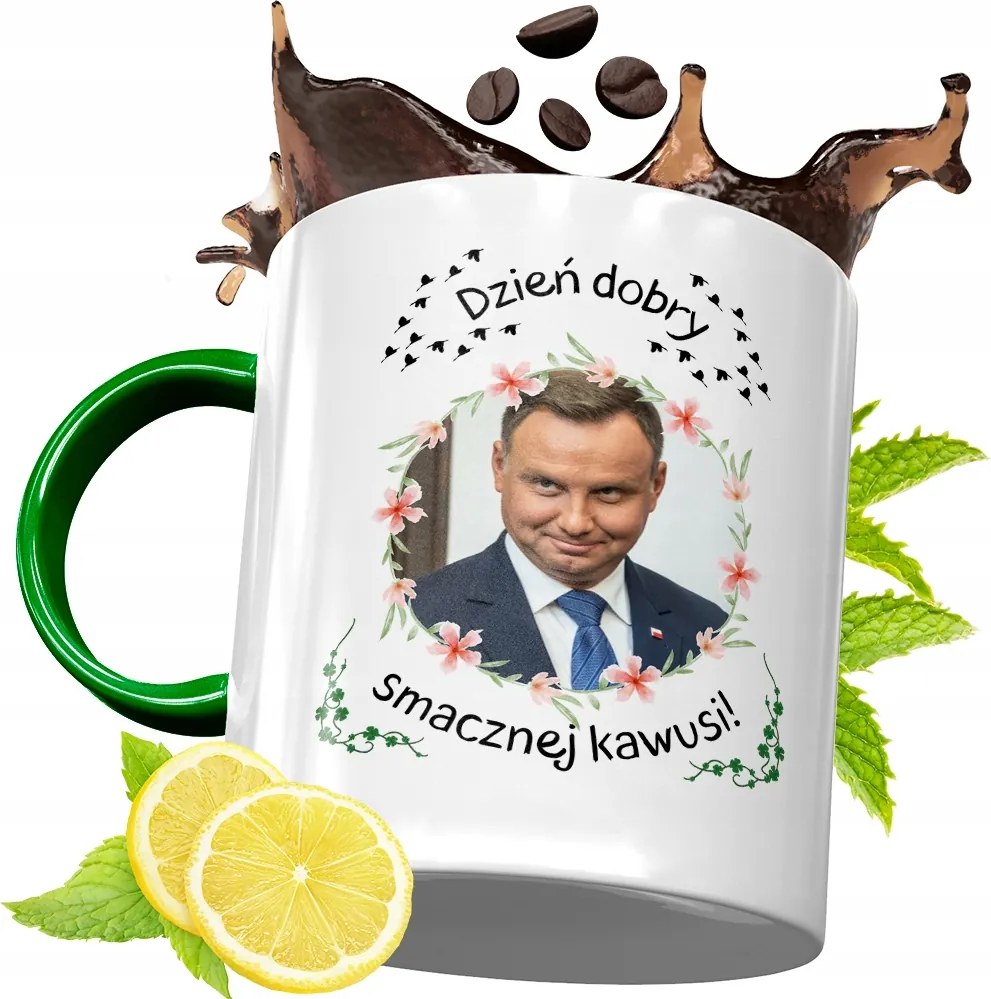 Zöld Bögre Andrzej Duda Elnök Ajándék Nyomtatott Fotóval