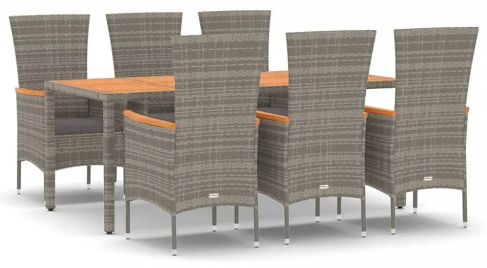 vidaXL 7 részes szürke polyrattan kerti étkezőgarnitúra párnával