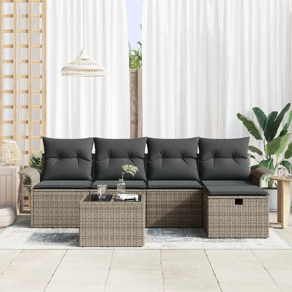 Kerti Kanapé Szett 6 pcs Szürke 251 x 117 x 85 cm Poli rattan
