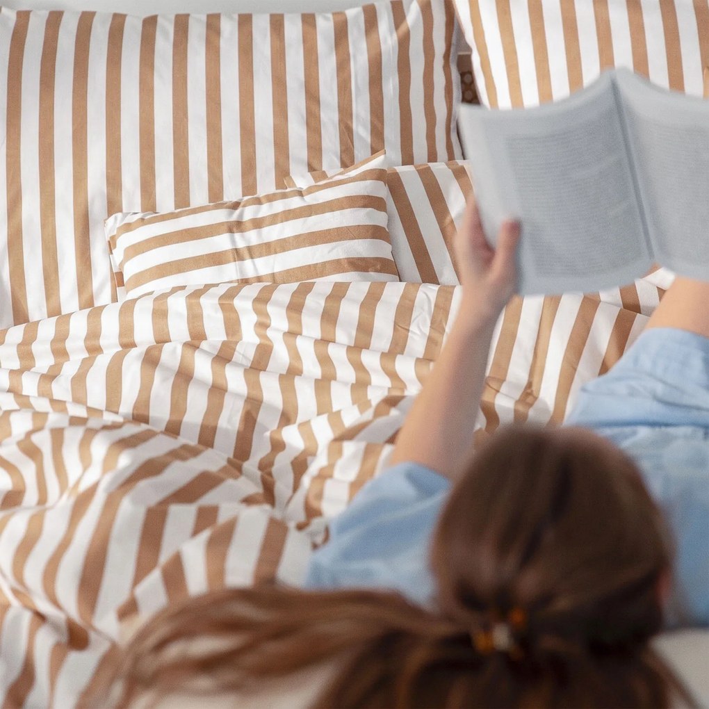 Goldea pamut ágyneműhuzat - őszi barna csíkos 140 x 200 és 70 x 90 cm