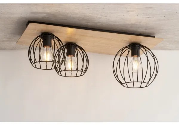 Csillár CYBER 3xE27/60W/230V fa/fekete