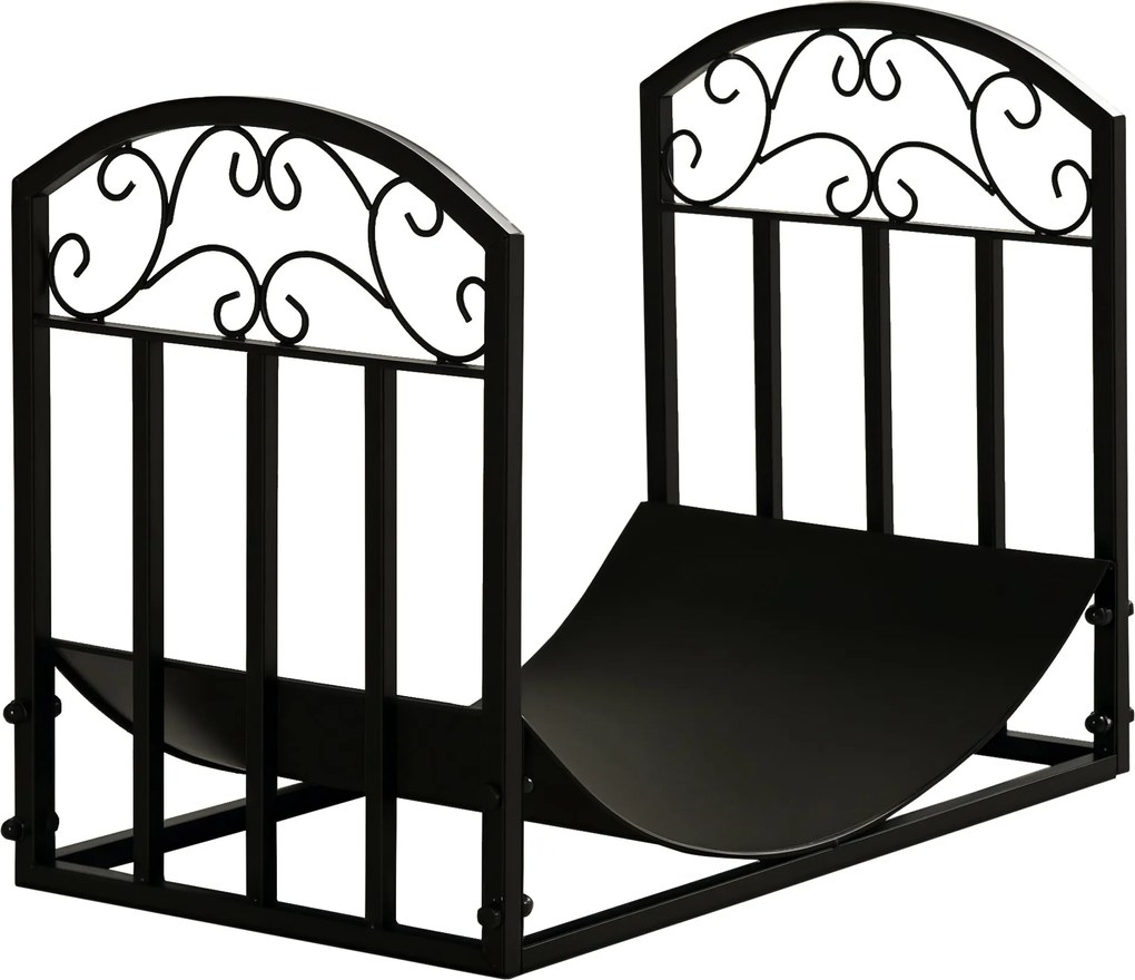 Outsunny Kandalló Tűzifatartó 60 kg Kapacitású Tűzifa állvány Fekete Fém 60.5 x 36 x 46.5 cm | Aosom