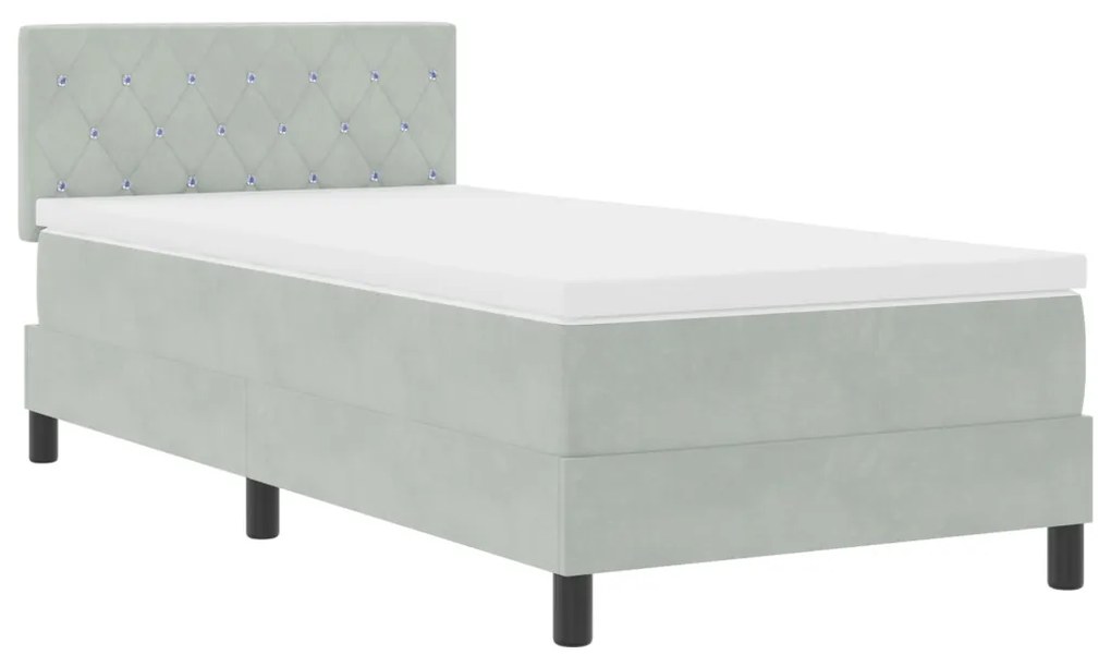 vidaXL LED Box Spring Ágy matracmal Világosszürke 90 x 200 cm Bársony