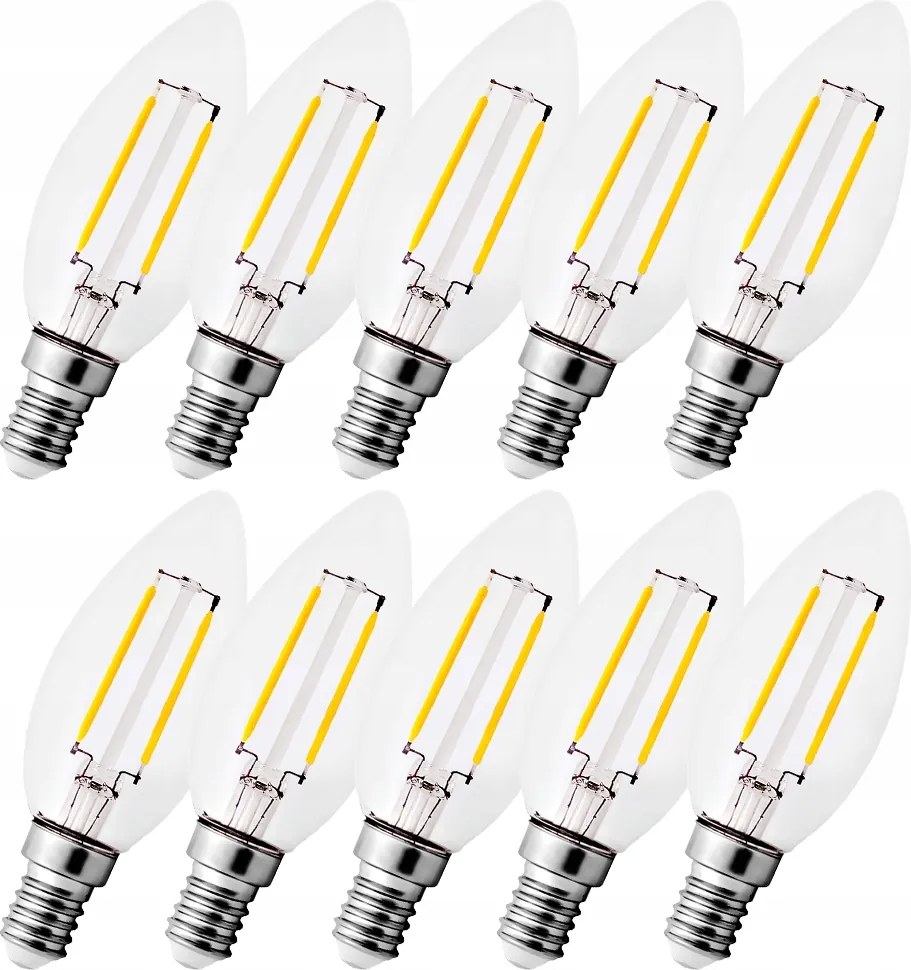 10x Led izzó E14 Filament 2W Edison C35 Meleg Üveg Gyertya