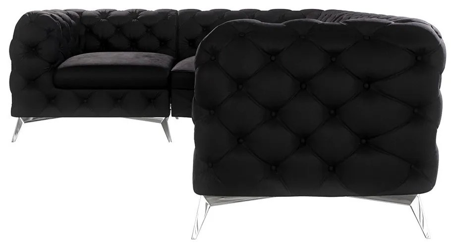 Fekete bársony sarokkanapé (bal oldali-L alakú) Chelsea – Ropez