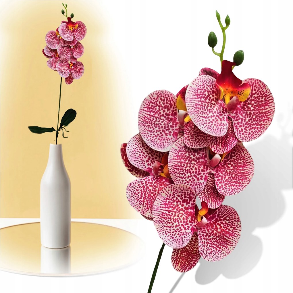 Orchidea Mesterséges Gumi Orchidea Levéllel Rózsaszín Pöttyös 57 cm ASC23474