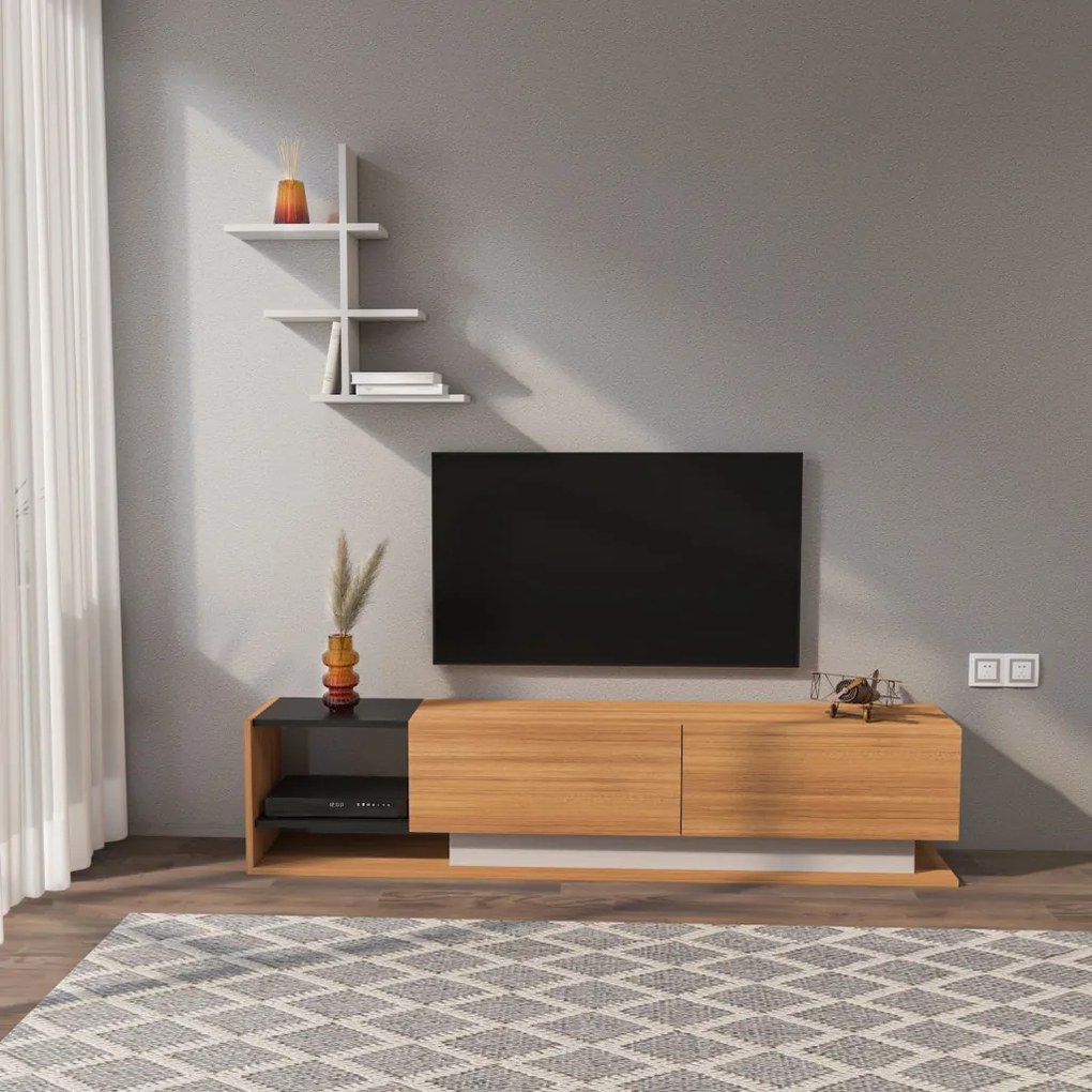 Liza TV-állvány, teak-fehér, 180 cm