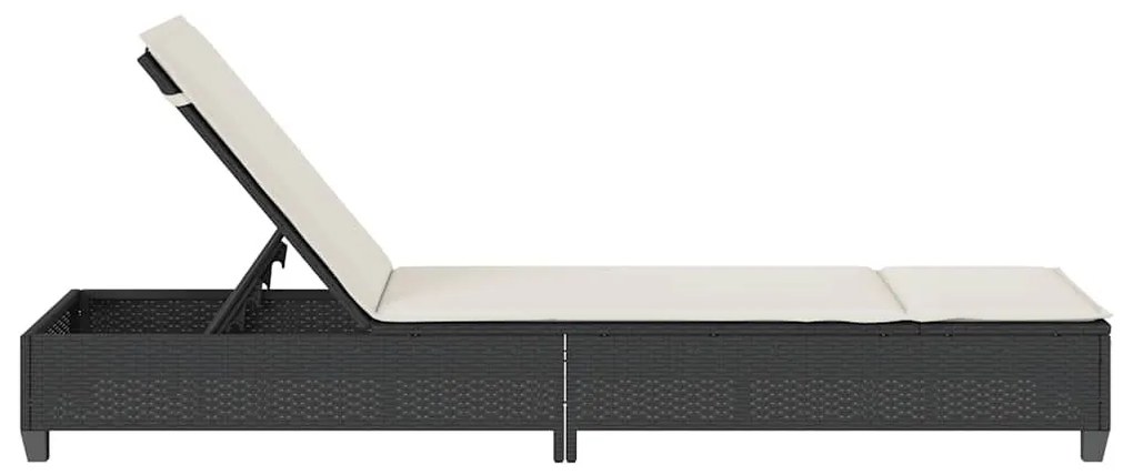 fekete polyrattan napozóágy párnákkal 55x200x25,5 cm