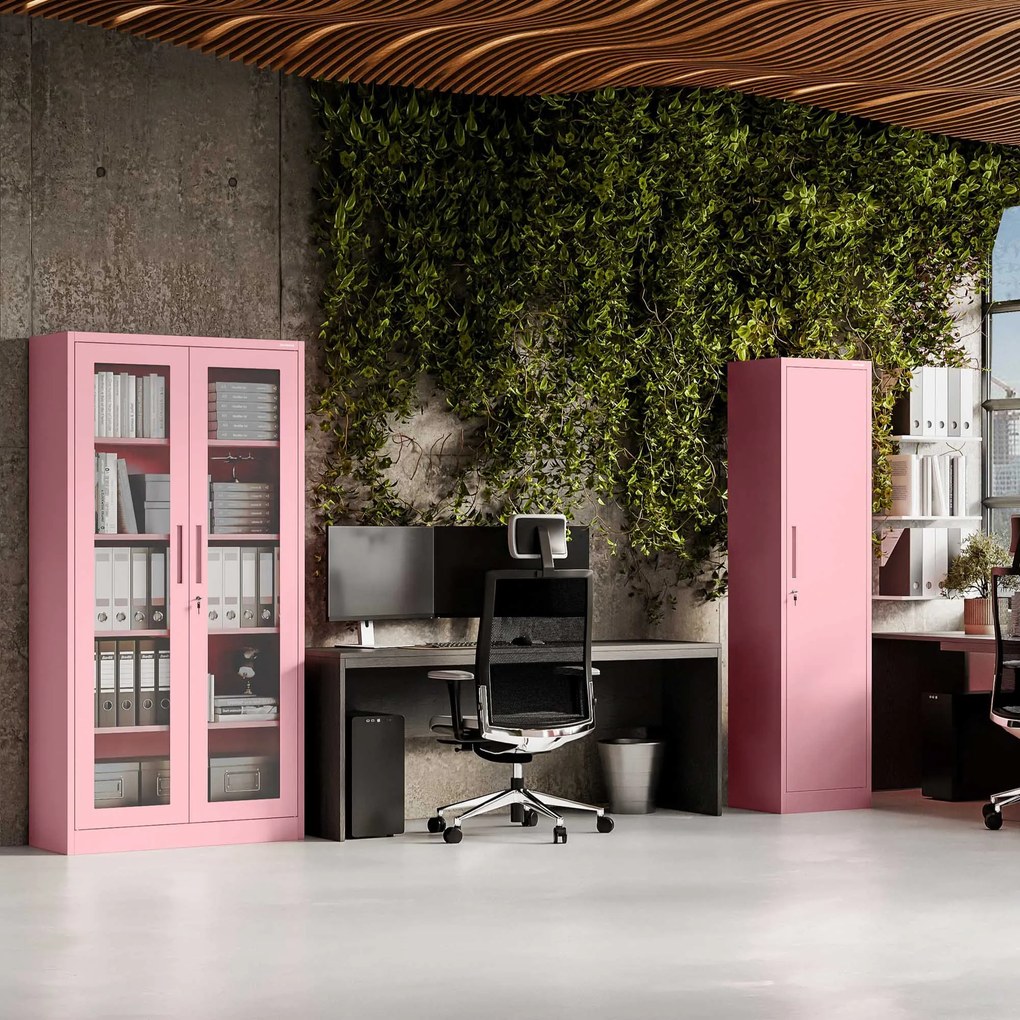 Vitrines szekrény AMELIA, 900 x 1850 x 400 mm, Fresh Style: púderrózsaszín