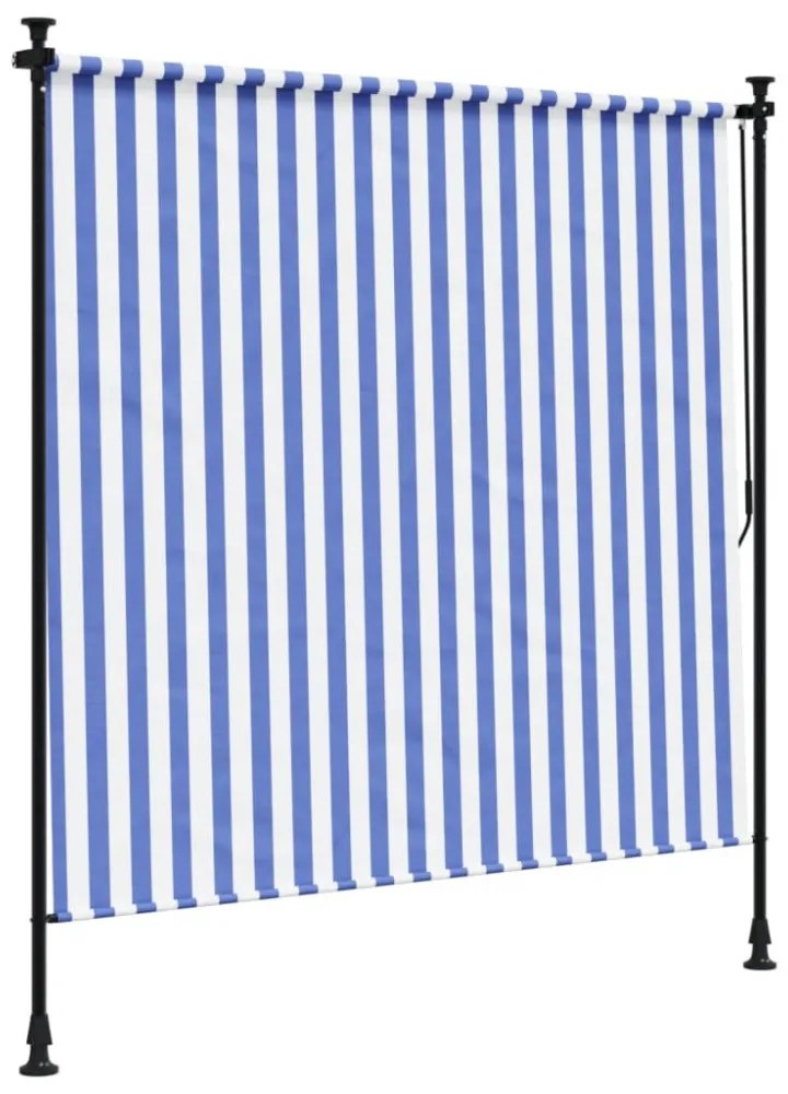 kék és fehér szövet és acél kültéri roló 150 x 270 cm