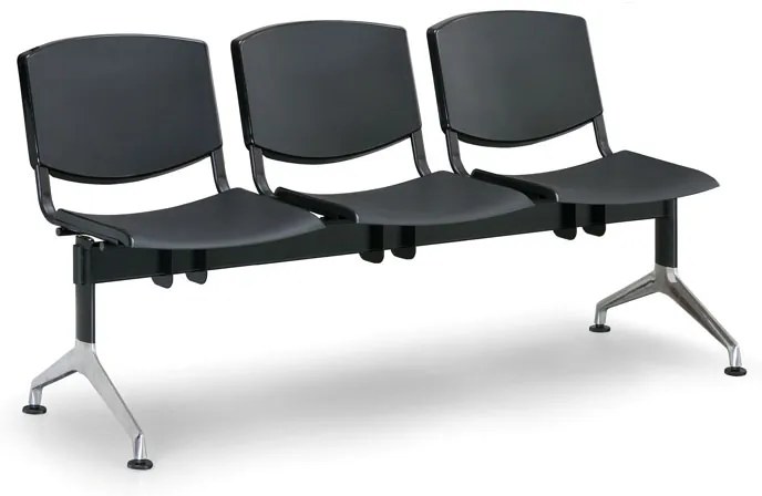 Design műanyag pad, 3 üléses, fekete