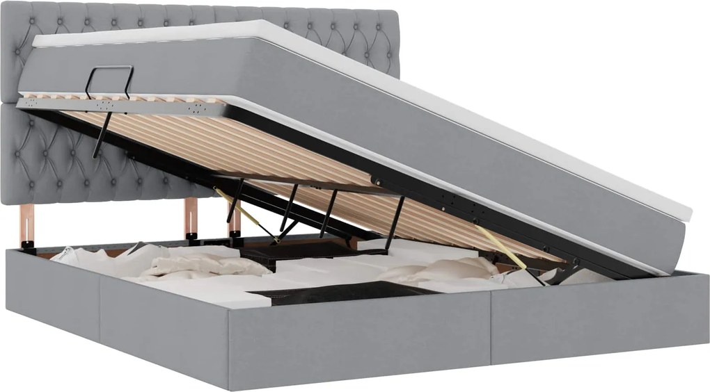 vidaXL Ágy tárolóval és LED lámpával leddel Világosszürke 180 x 200 cm