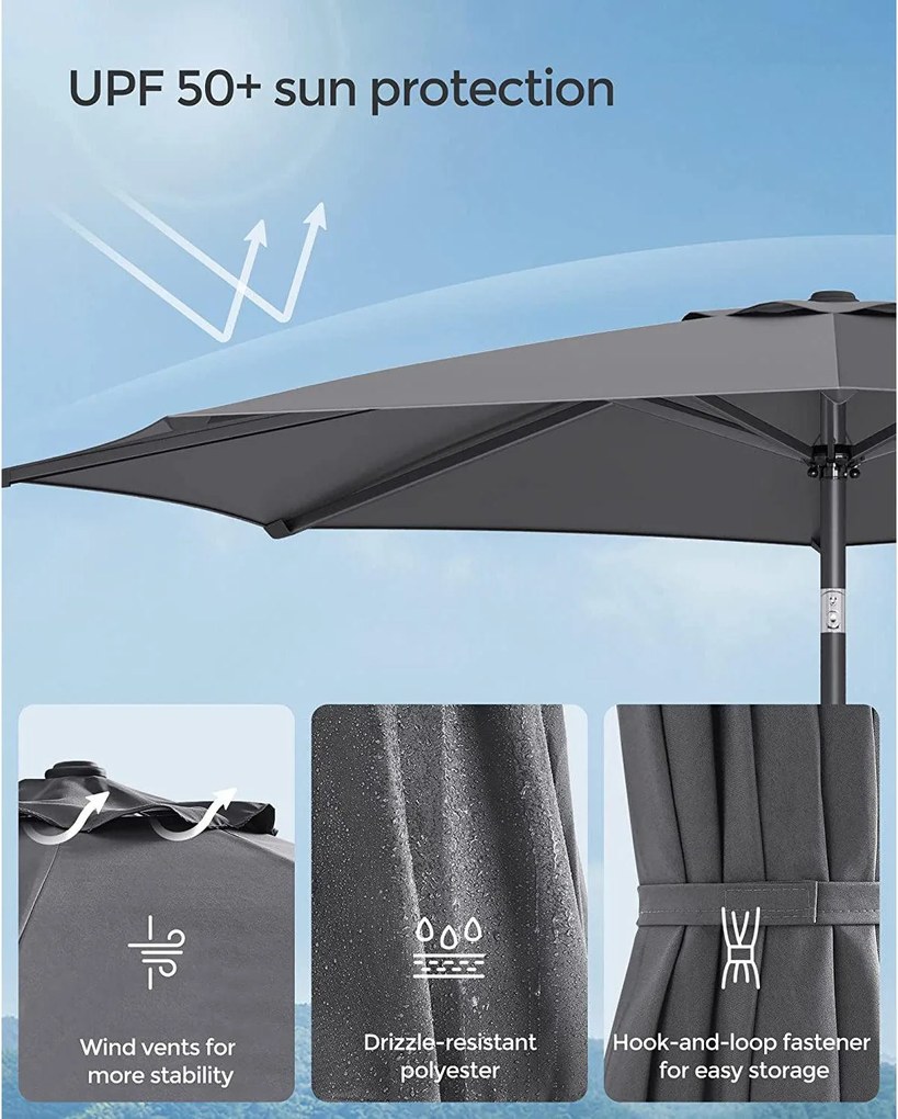 Kerti napernyő, kültéri napernyő 30°-ban dönthető, szürke