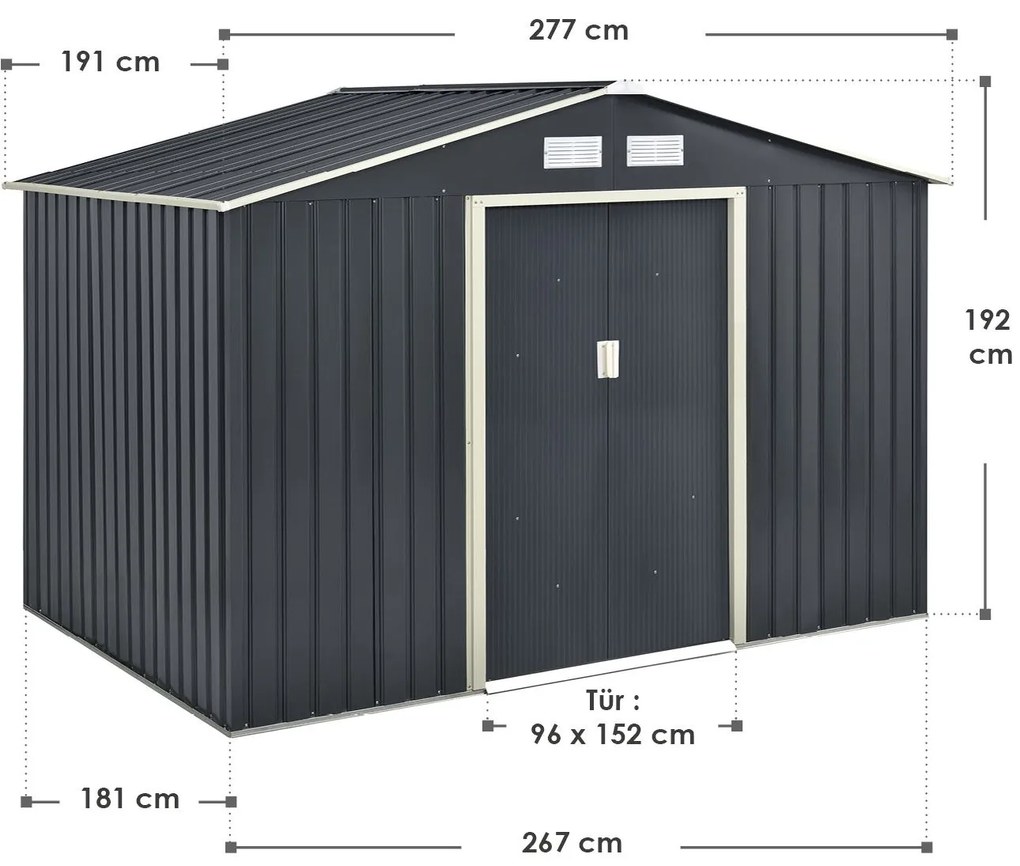 Juskys Kerti ház XL 277×191×192 cm - antracit