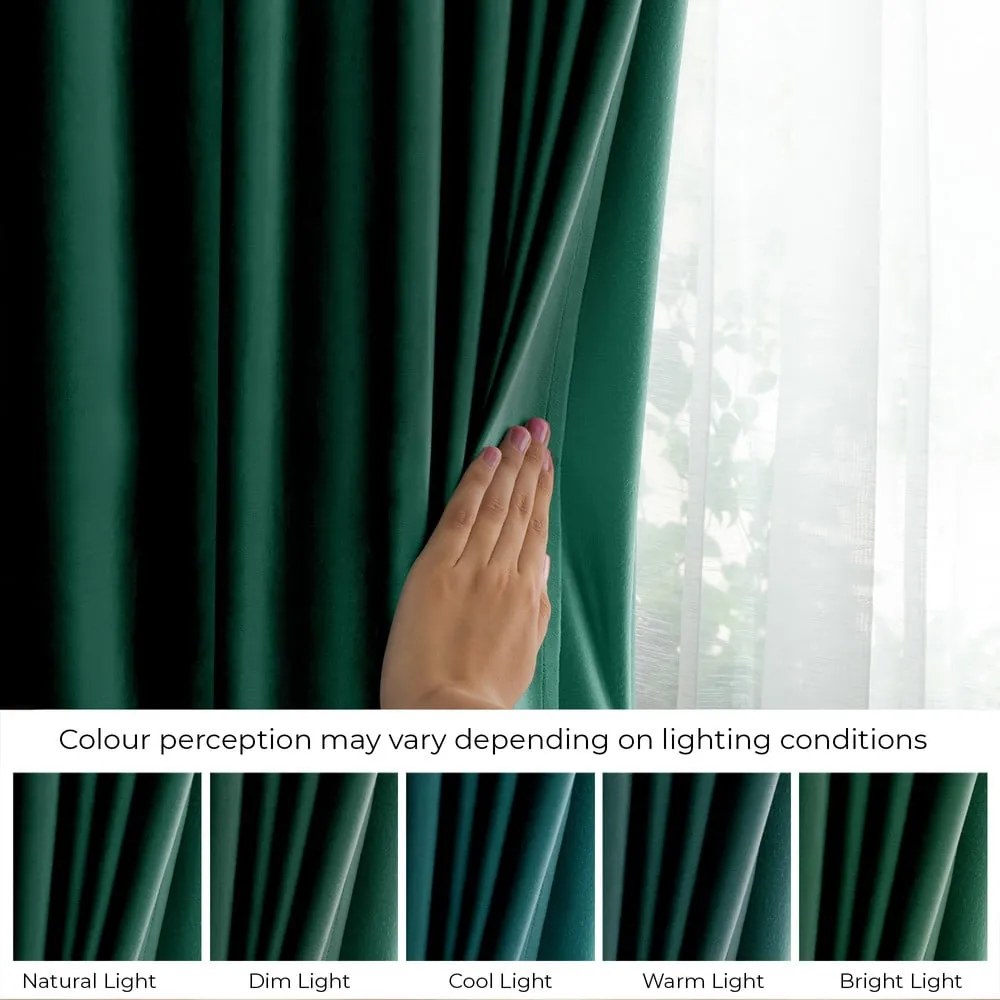 Sötétzöld bársony dimout (részleges sötétítő) függöny 140x270 cm Pleat – Restilo
