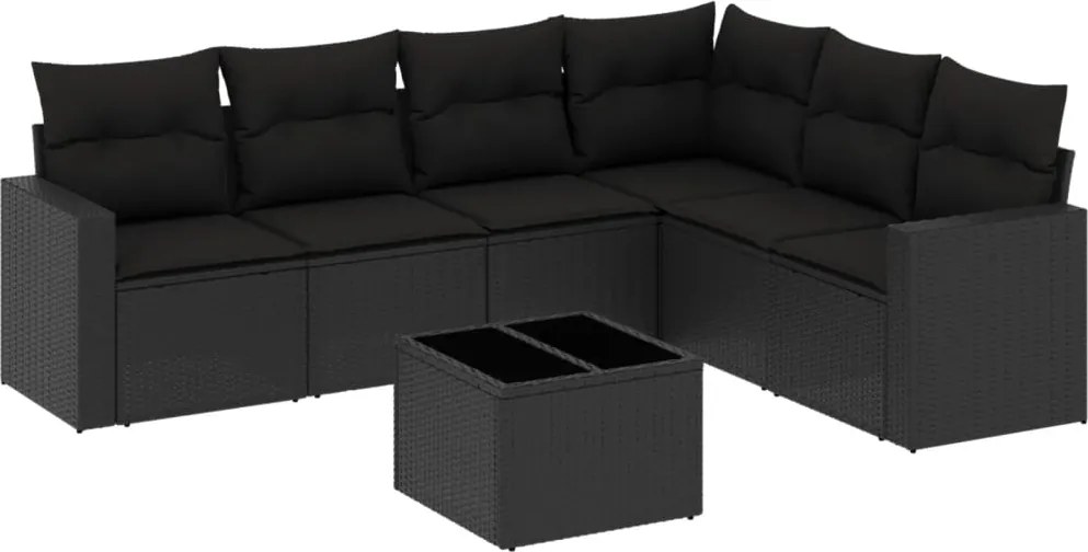 vidaXL 7 részes fekete polyrattan kerti ülőgarnitúra párnával