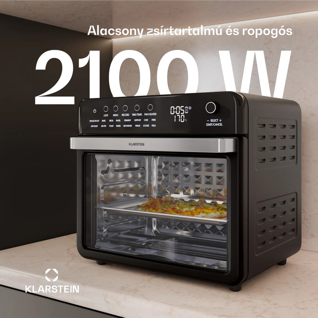 Klarstein Air Glaze Digital forrólevegős fritőz, 2100 W, 16 program, alkalmazás, 34 liter, tartozékkészlettel együtt