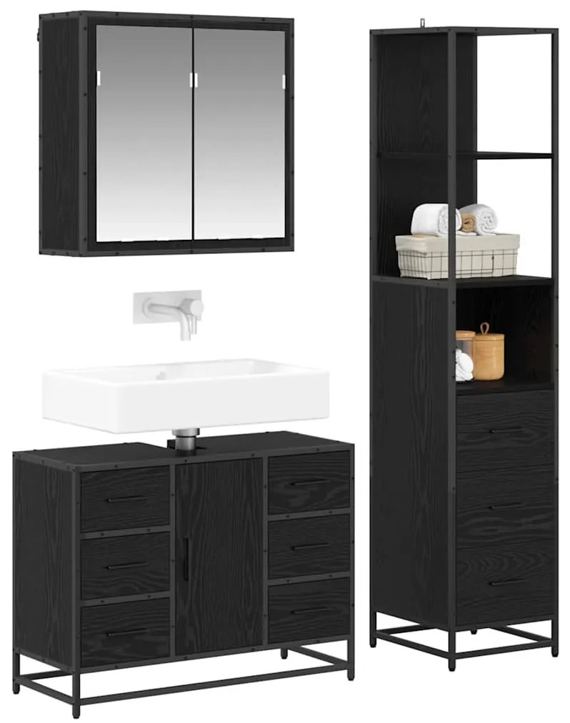 Fürdőszoba bútor szett 3 pcs Musta tammi 80 x 33 x 60 cm