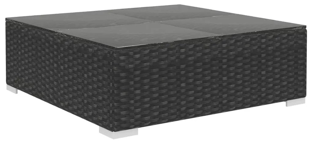 10-részes fekete polyrattan kerti bútorszett párnákkal