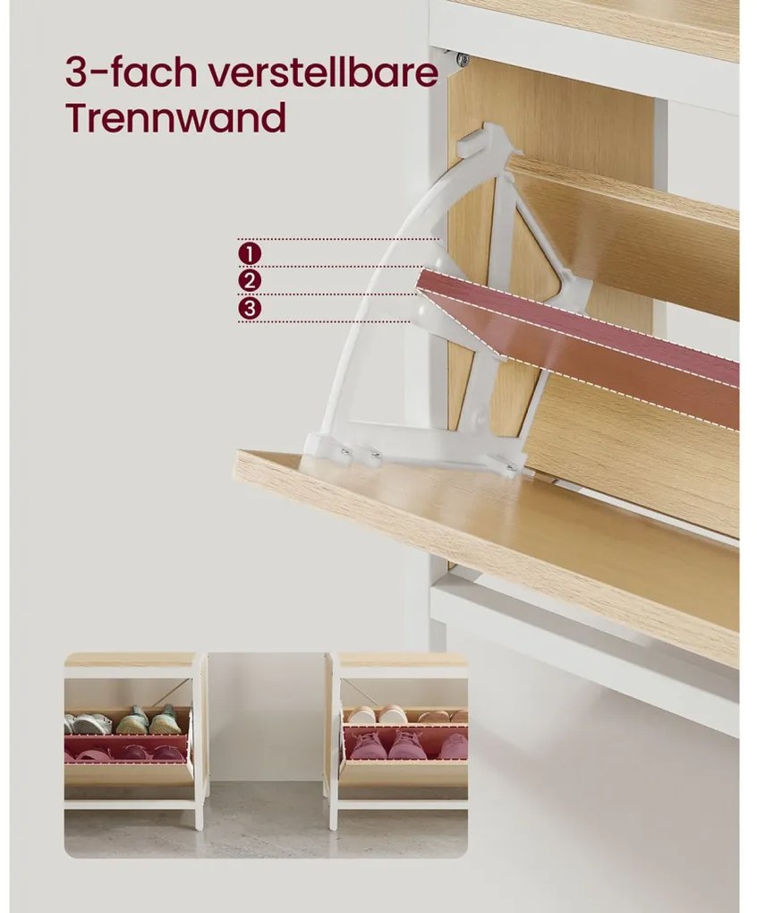 Előszoba fogas paddal, akasztókkal, cipőszekrény, tölgy és fehér 85x30x180cm