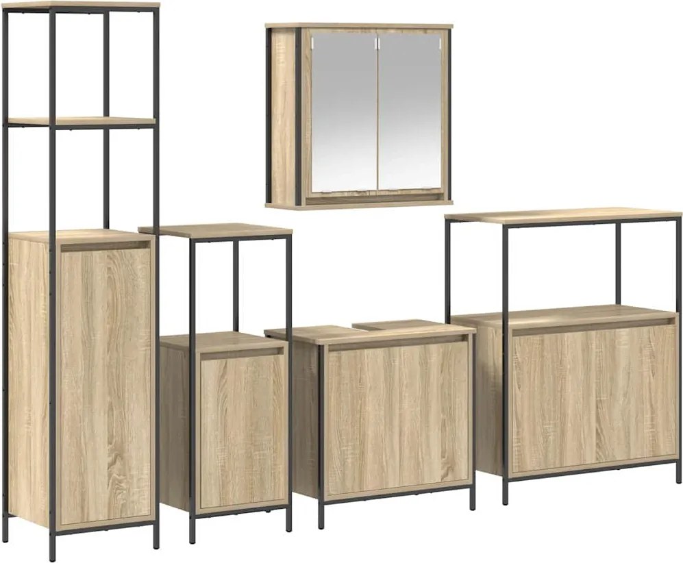 vidaXL Fürdőszoba bútor szett 5 pcs Sonoma Tölgy és Fekete Faanyag
